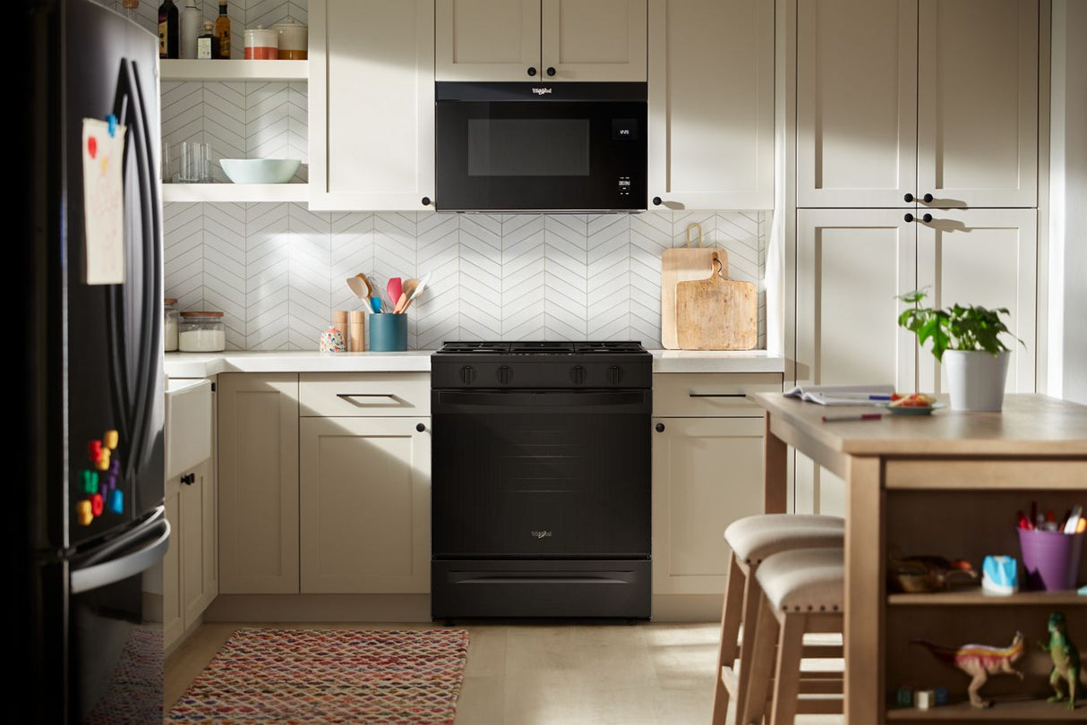 Whirlpool WSGS4530TB gas range installed in kitchen setting