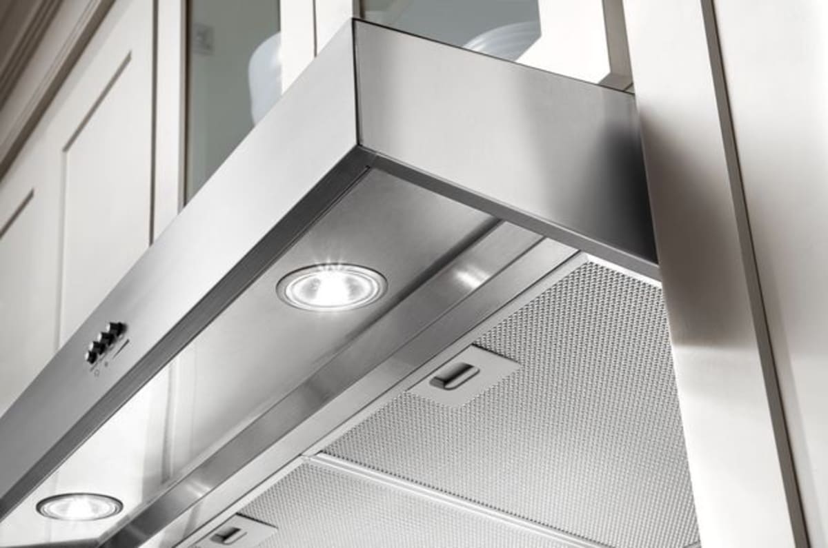 Whirlpool WVU37UC6FS range hood angle view