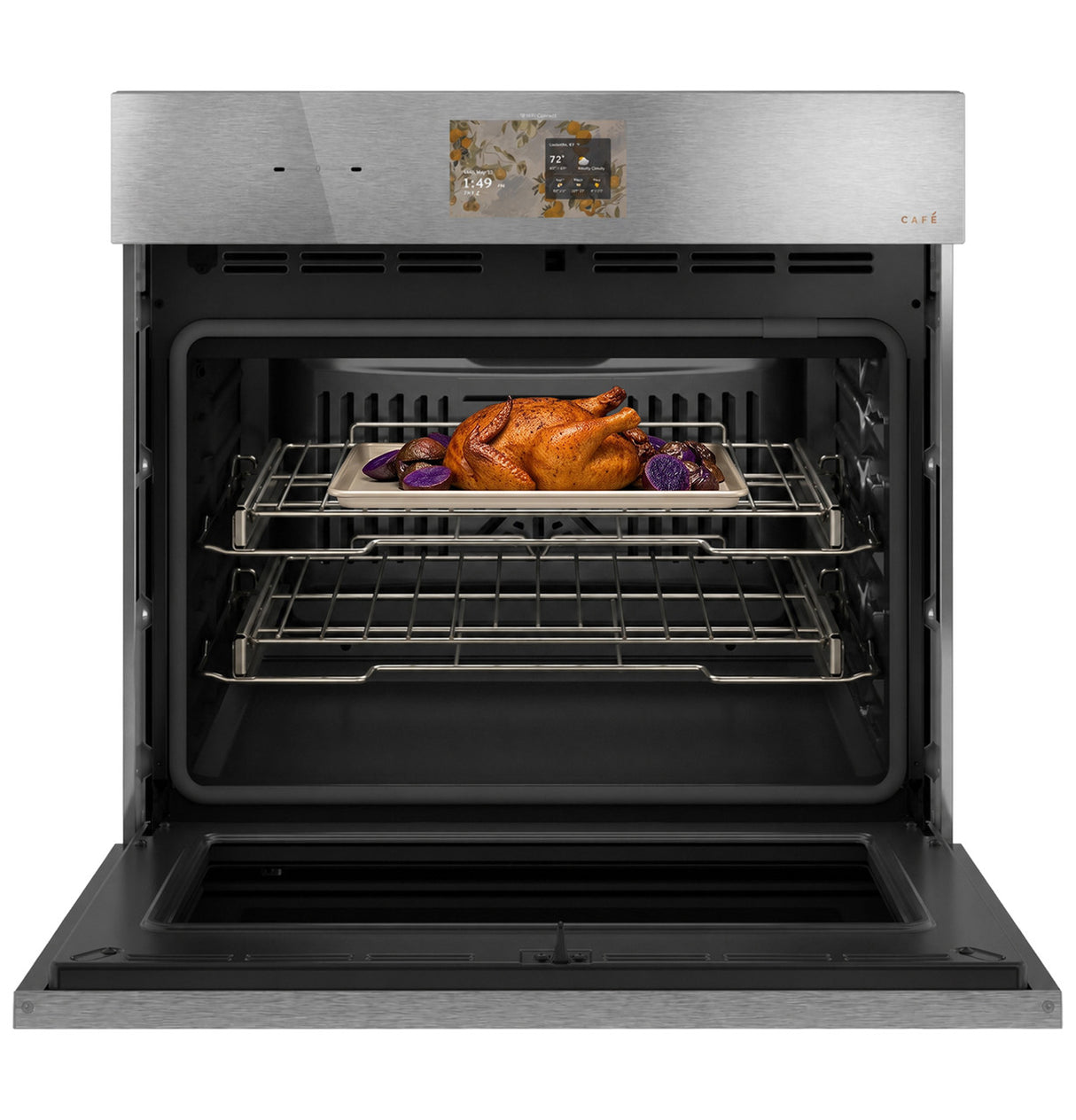Café CTS90DM2ZS5 single wall oven cooking with True European Convection