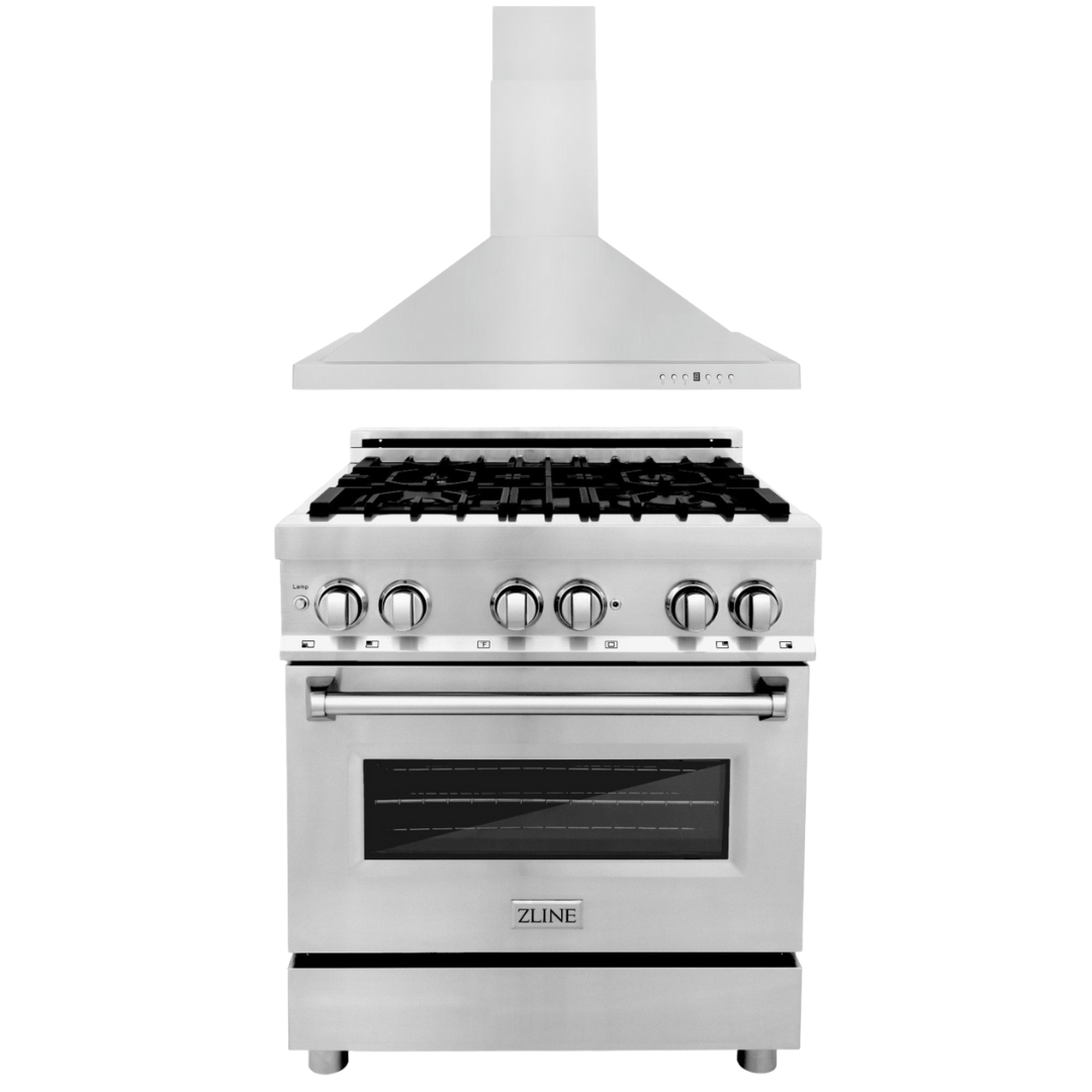 ZLINE Kitchen and Bath Appliance Package 30 in. Dual Fuel Range &amp; 30 in. Range Hood, 2KP-RARH30